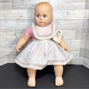 Vintage Gerber 17" Baby Doll 1979  RedGingham Eyelet Skirt Bib Moving Eyes WTags